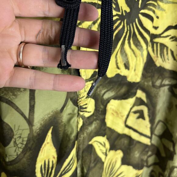 VTG 90s y2k Quiksilver Board Shorts Men 32 33 Yellow Green Hawaiian Floral Surf - Picture 5 of 9